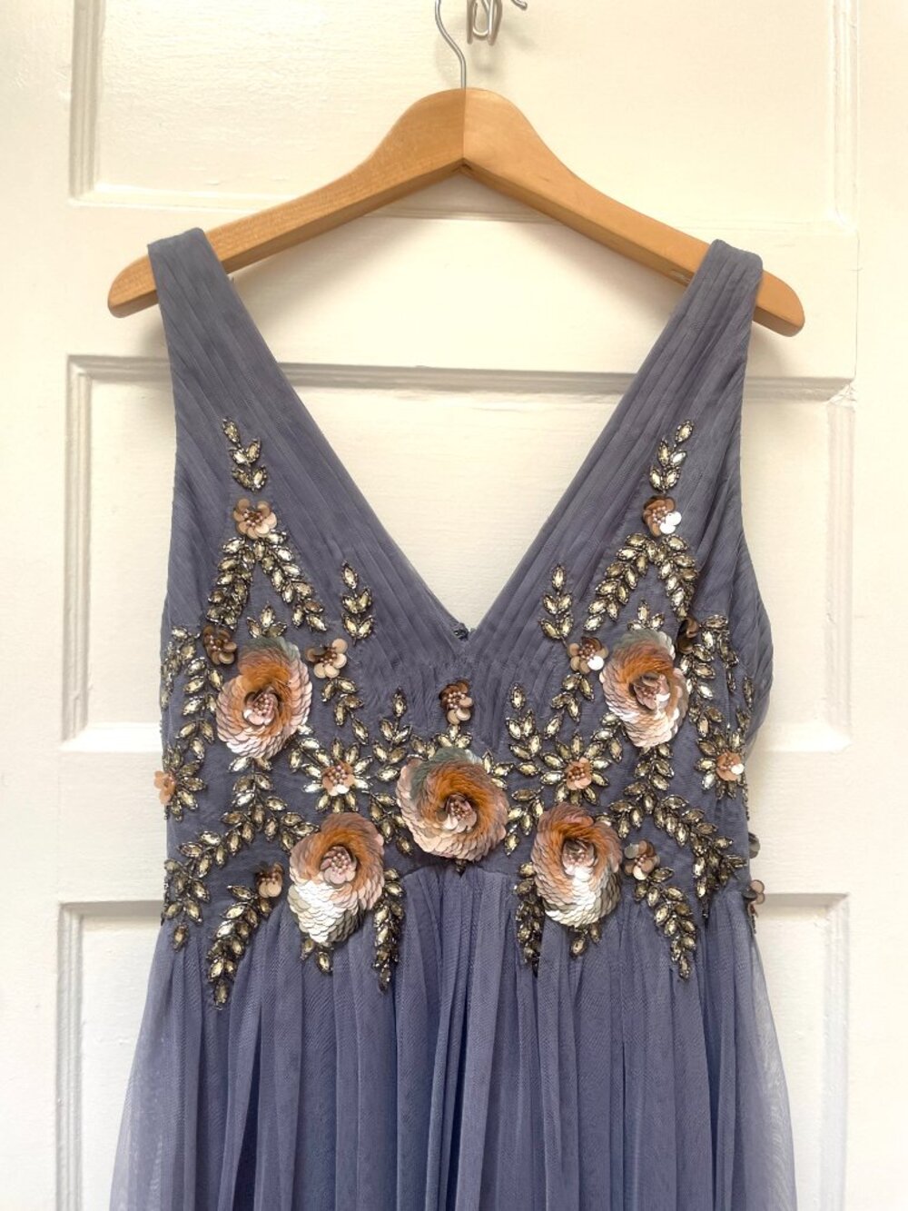 BHLDN Blue/Grey Embellished Floral Sequin Bridesmaid Dress Size 14 Plus Size